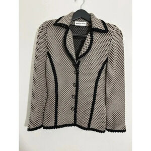 Margot Green Blazer Brown Formal Black Lines Knit Gold Buttons Vintage Size S